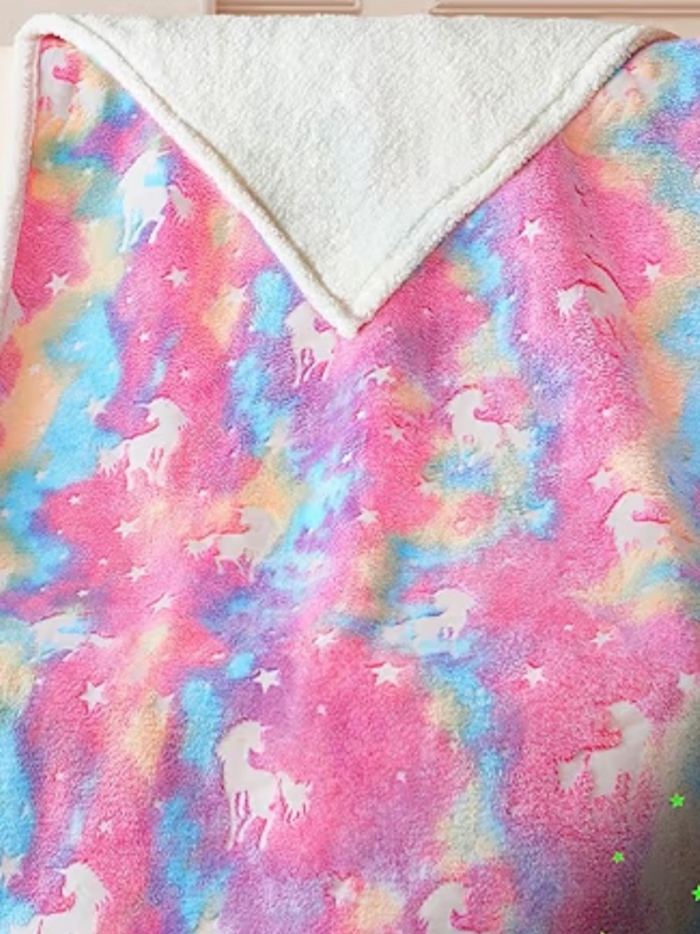 Unicorn Sherpa Throw Blanket - Pink Rainbow
